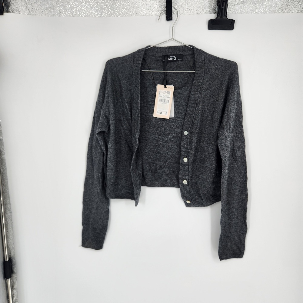 Mango Selection MNG Gray Wool Blend Cropped Cardigan Sweater NWT Small 77046747